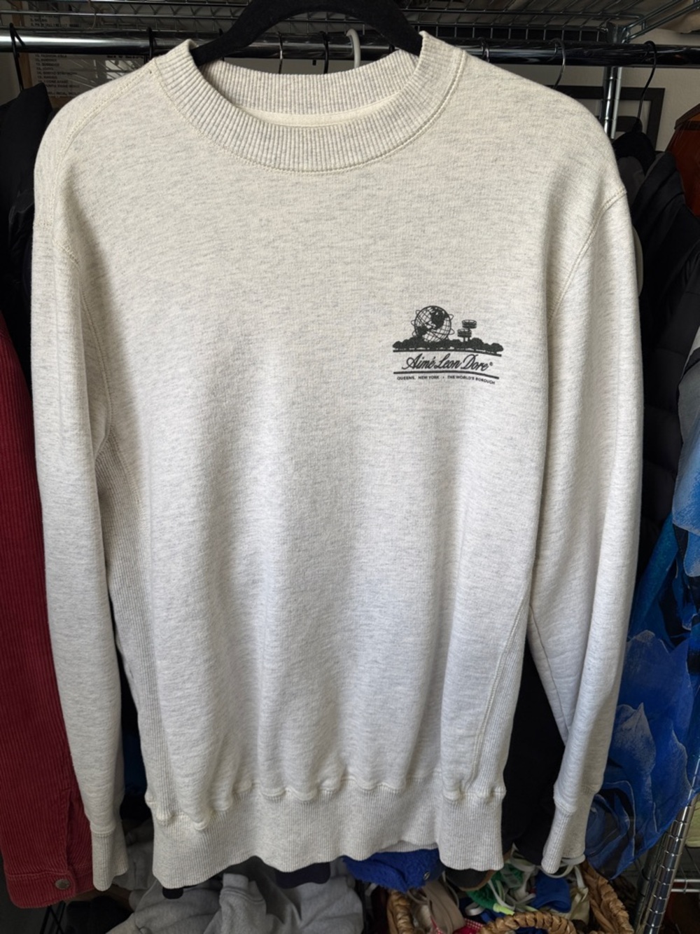 Aime Leon Dore Cream Crewneck with Small Black Chest Graphic